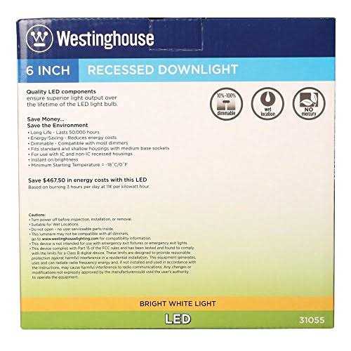 Westinghouse 3105500 15W LED Dimmable Fixture Square Recessed