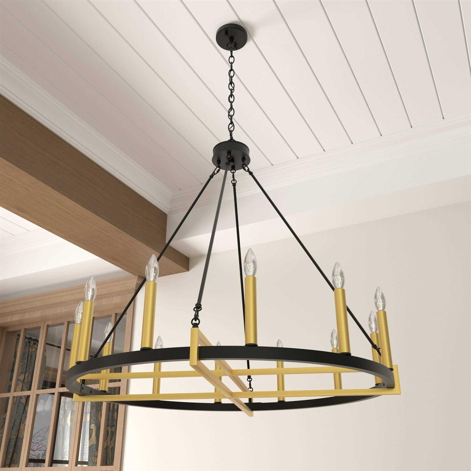 Acroma 12-light 40In Modern Farmhouse Wagon Wheel Chandelier