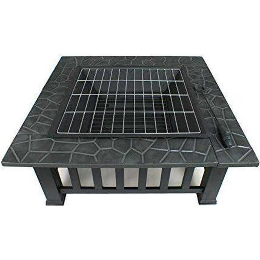 Zeny 32 inch Outdoor Fire Pit Square Metal Firepit Patio Garden Stove Wood Burning