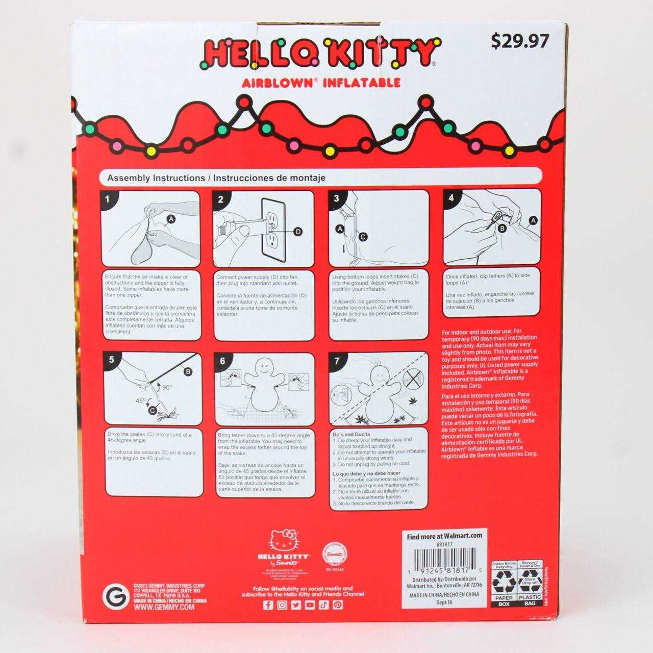 Airblown Iatables Christmas Hello Kitty with Red Dress Sanrio