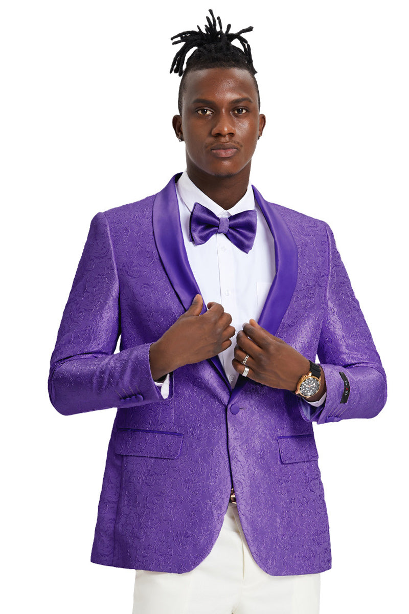 Men’s Slim Fit Wedding & Prom Tonal Paisley Tuxedo Jacket in Purple