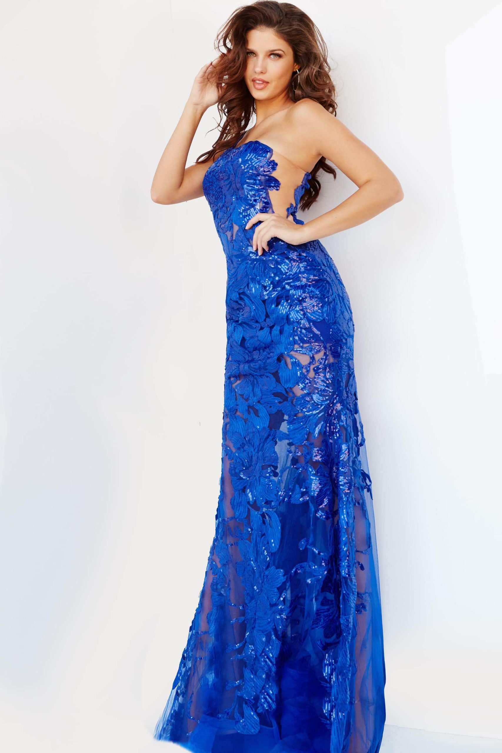 02895 One Shoulder Illusion Simple Prom Mermaid Gown