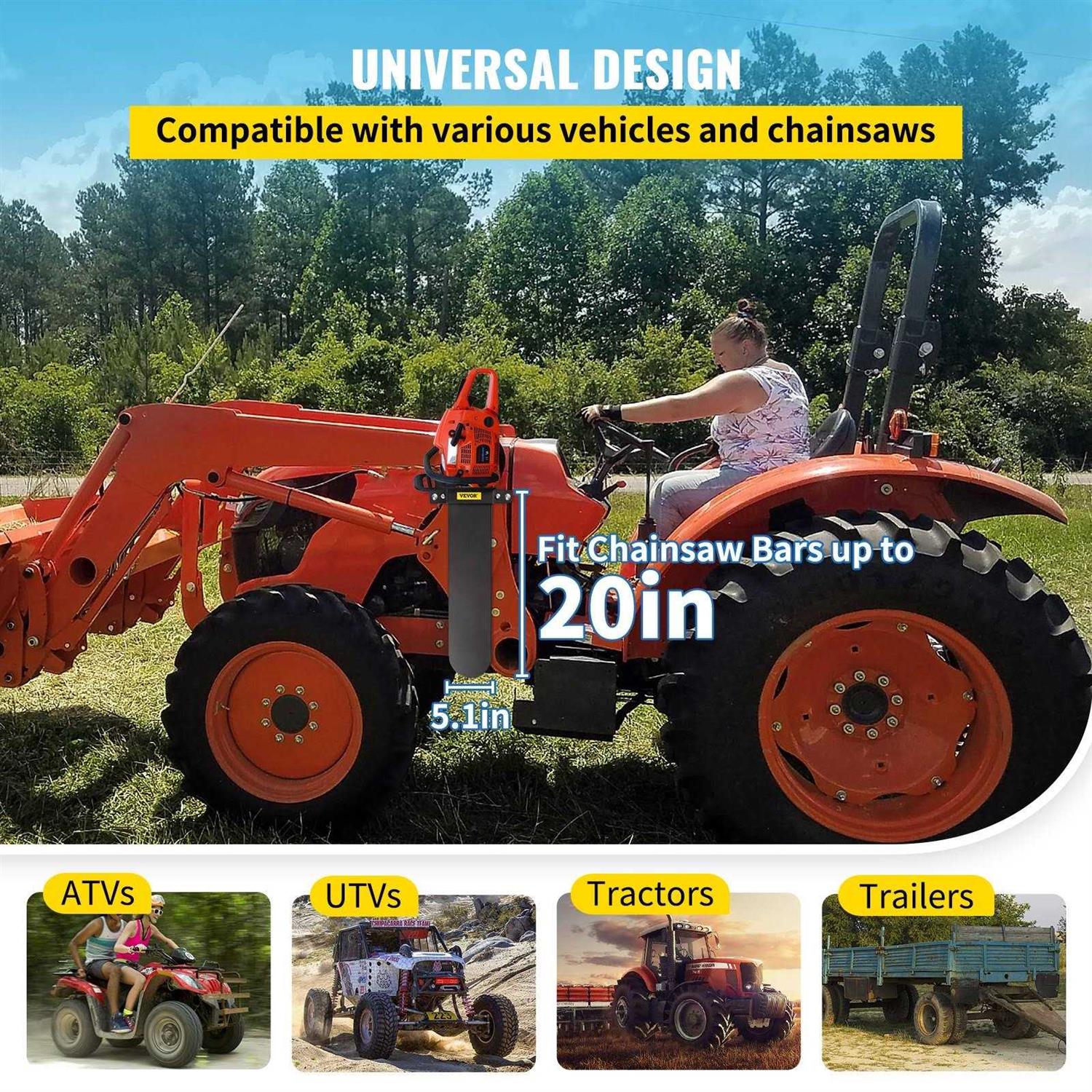 VEVOR Chainsaw Holder 21.5 x 5.1 Powder Coated Spcc Steel Tool Mount Accessories with U-Shape Bolt TYLJZTTJQBSTL94F1V0