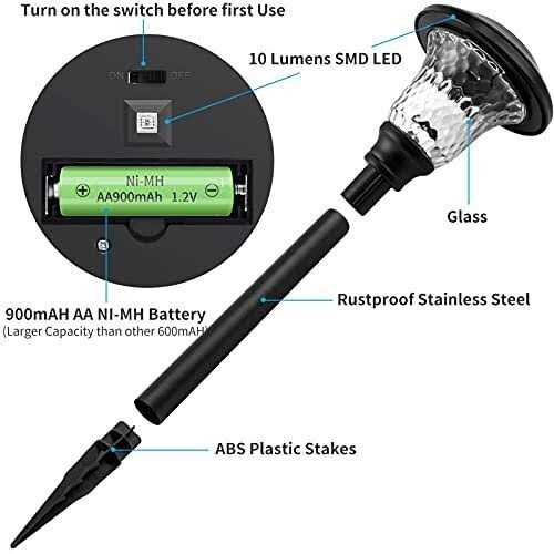 Beau Jardin 8 Pack Solar Pathway Lights Outdoor Waterproof Bright LED Solar Landscape Lights Garden Stake Glass Stainless Steel Auto On/Off Wireless