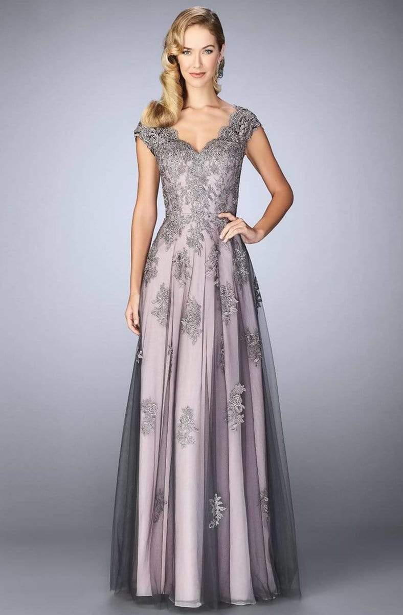 23449 Two Tone Lace Evening Gown