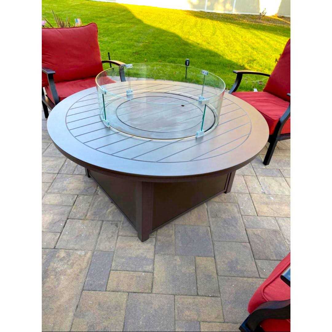 Ams Fireplace Round Fire Pit Glass Wind Guard Clear Tempered Glass Flame Protective Pane. Wind Resistant with Aluminum Corner Bracket and