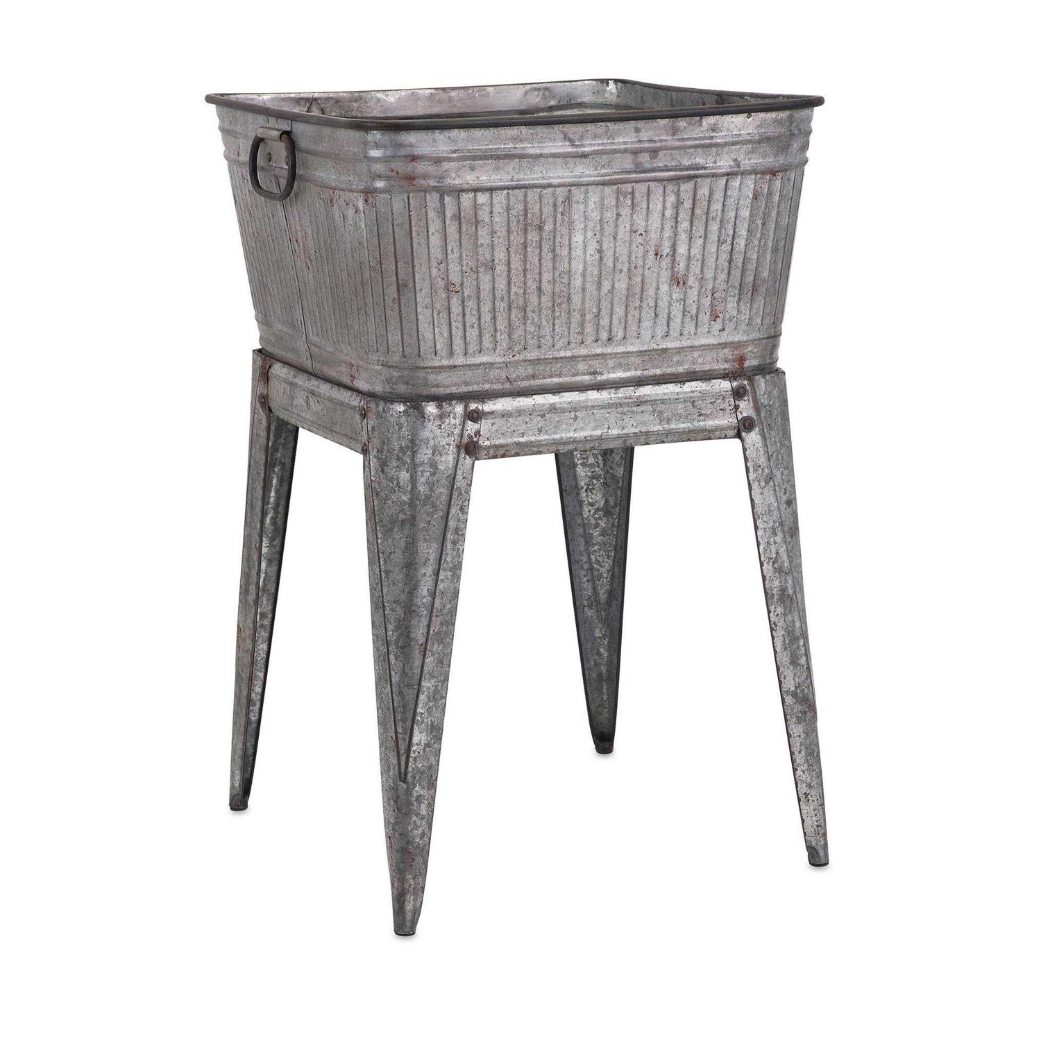 Benzara Multi Functional Galvanized Metal Tub on Stand BM16184