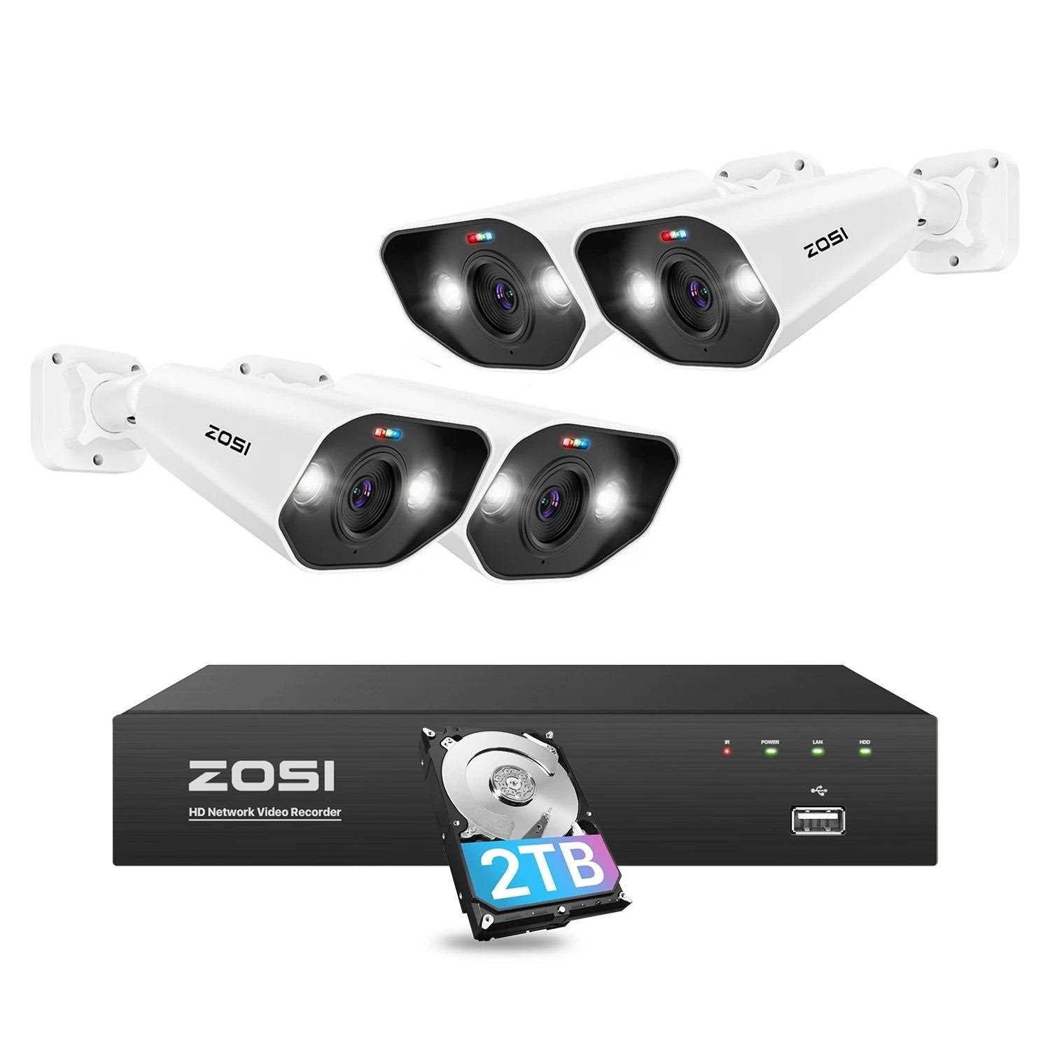 ZOSI 4K 8MP 8-Channel & 4-Cam Indoor/Outdoor Wired 2TB NVR Security Camera System