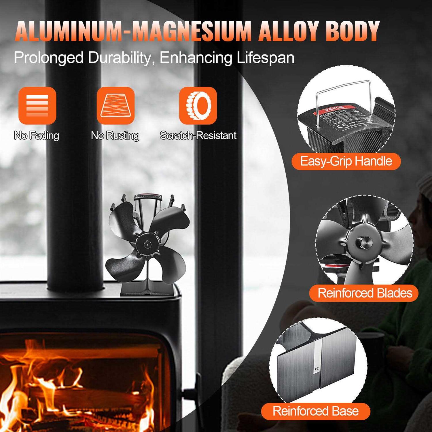 VEVOR Wood Stove Fan Heat Powered Quiet Fireplace Fans for Wood/Log Burner/Heater