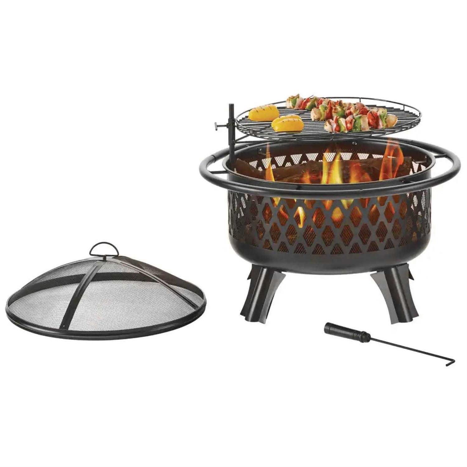 Hampton Bay Piedmont 30 in. Steel Fire Pit in Black with Cooking Grate