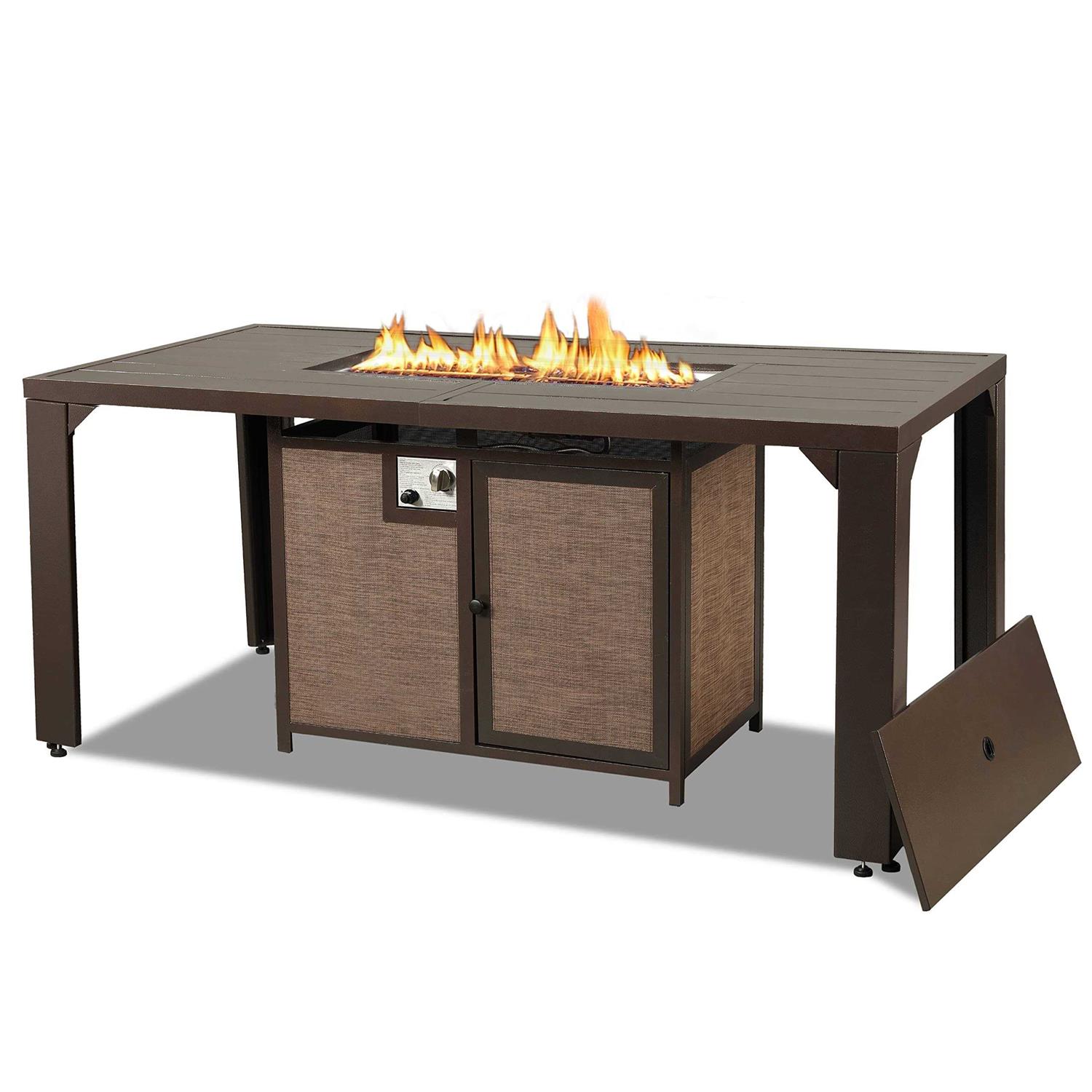 Pizzello Fire Pit Table 62.5 Propane Outdoor Patio Dining Table Rectangular with Fire Glass Bead
