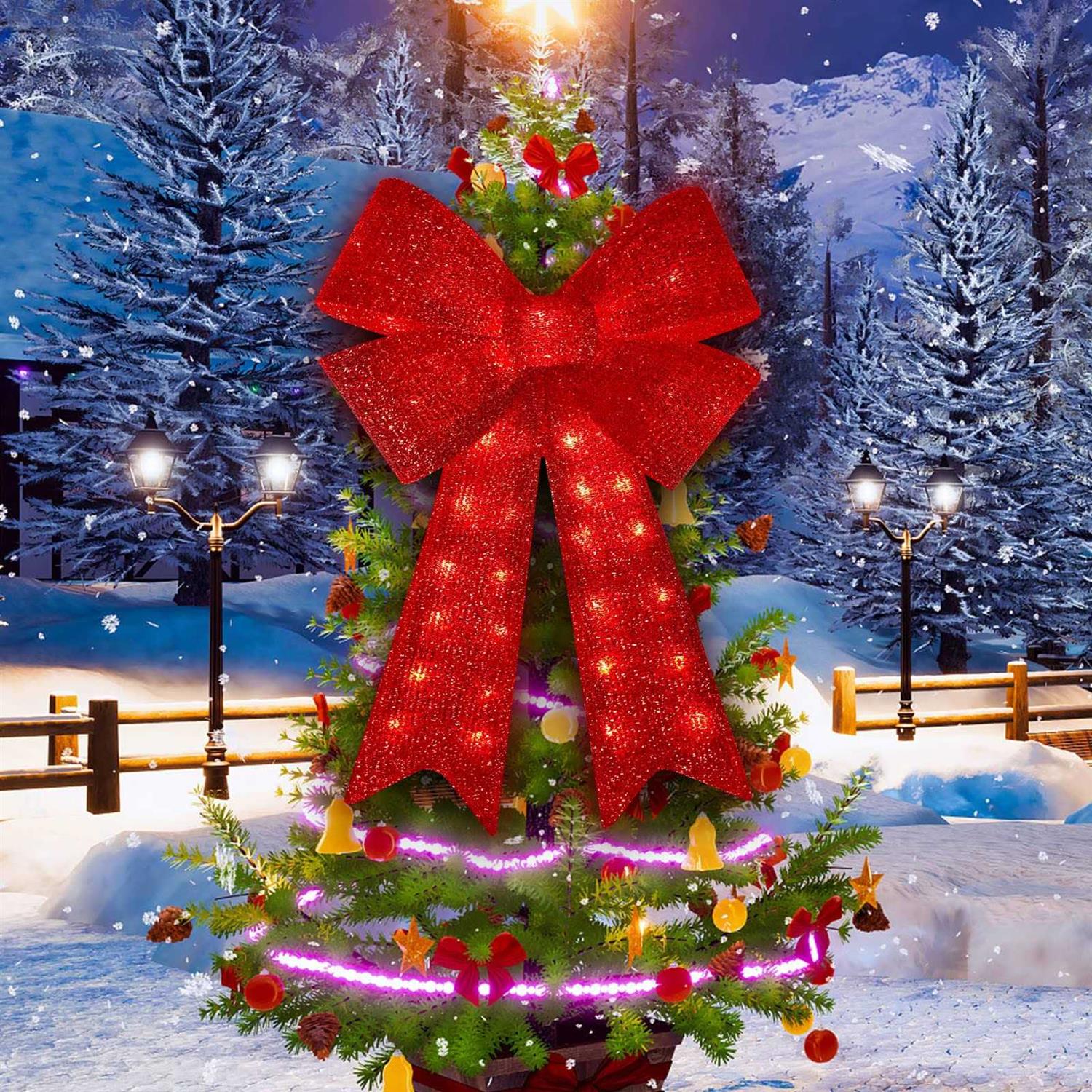 XMASLAND 32inch 72LED Twinkle Red Christmas Bows with LED Lights