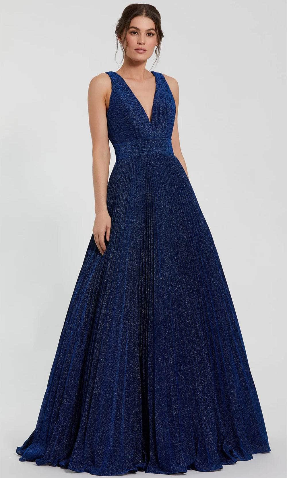 Wide Strap Pleated Bodice Prom Gown