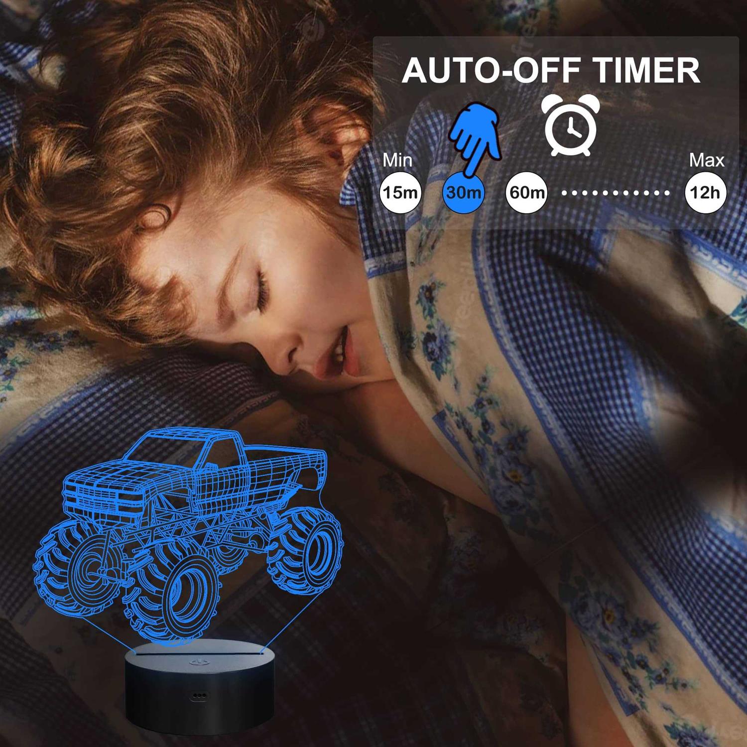 YuanDian Store 3D Night Lights for Children Kids Night Lamp Monster Trucks for Boys