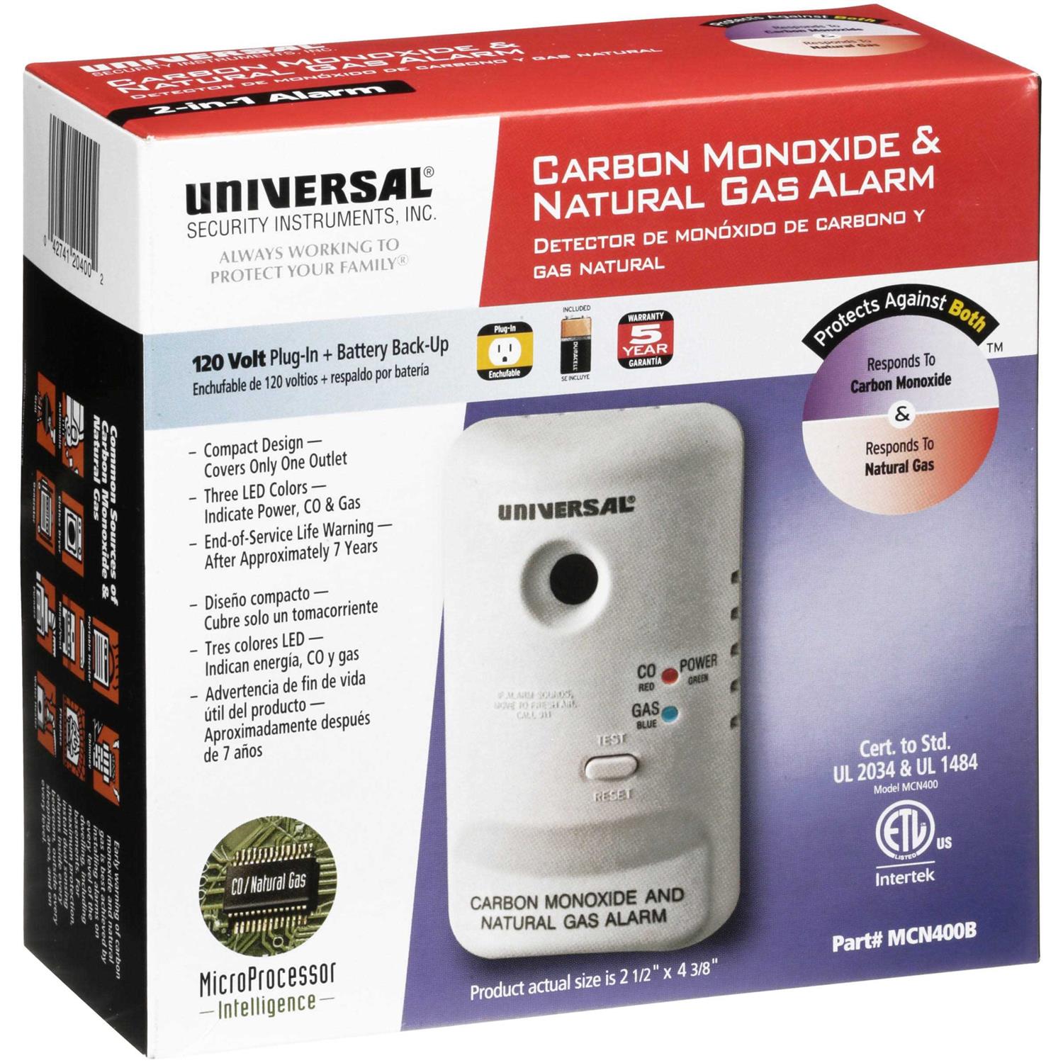 Universal Security Instruments Plug-In 2-In-1 Carbon Monoxide and Natural Gas Smart Alarm MCN400B
