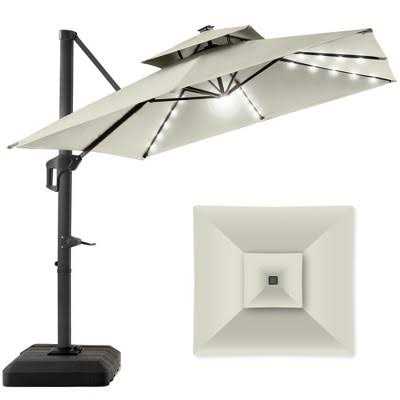Best Choice Products 10 ft. Solar LED 2-Tier Square Cantilever Patio Umbrella with Base Included