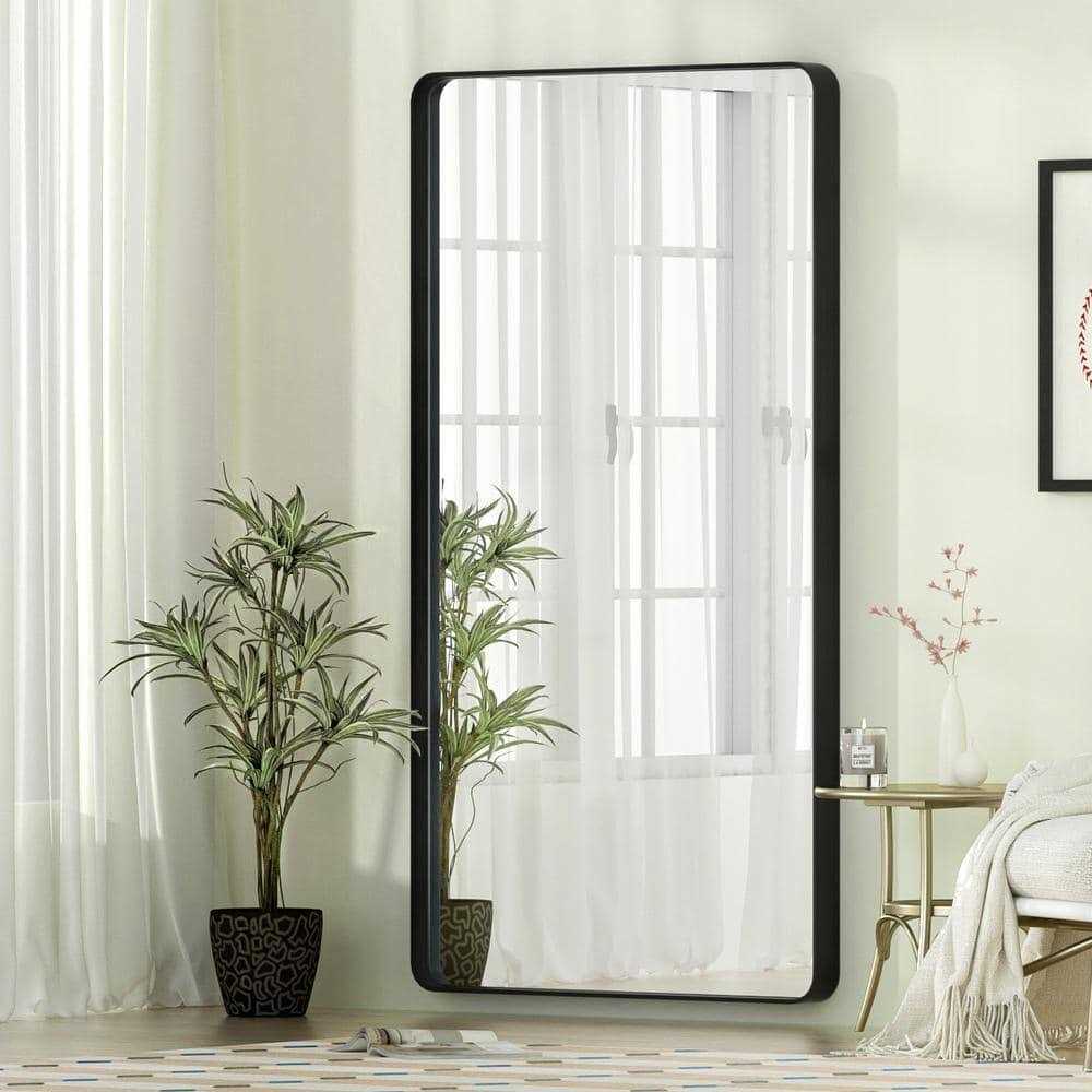 XRAMFY 71 in. H Rectangular Modern Black Aluminum Deep Framed Full Length Mirror Mirror