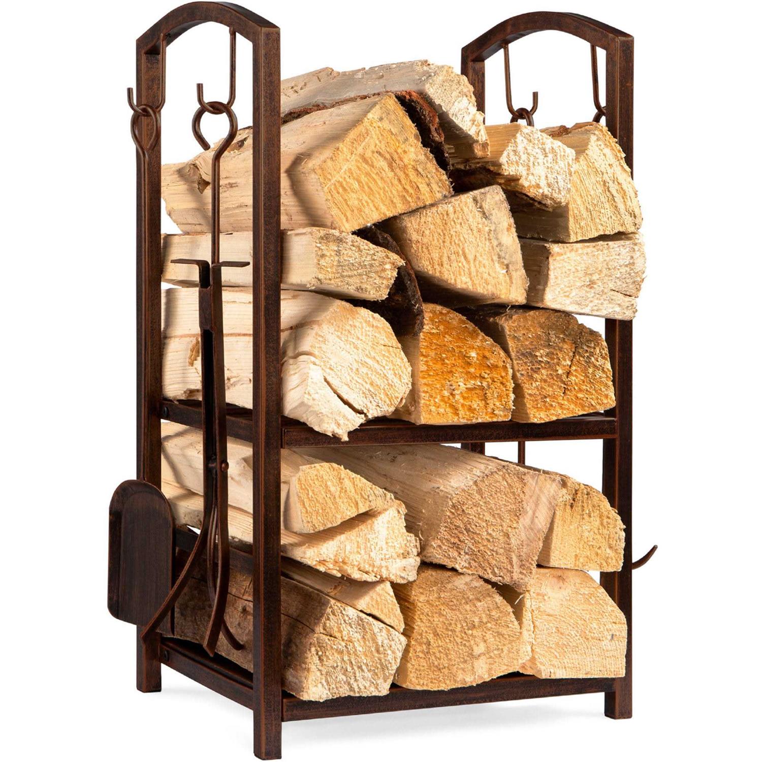 Best Choice Products 5-Piece Firewood Log Rack Holder Tools Set for Fireplace w/ Hook