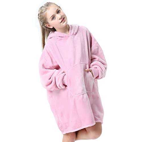 Aemilas Wearable Blanket Hoodie, Oversized Flannel Blanket Sweatshirt with Hood Pocket and Sleeves