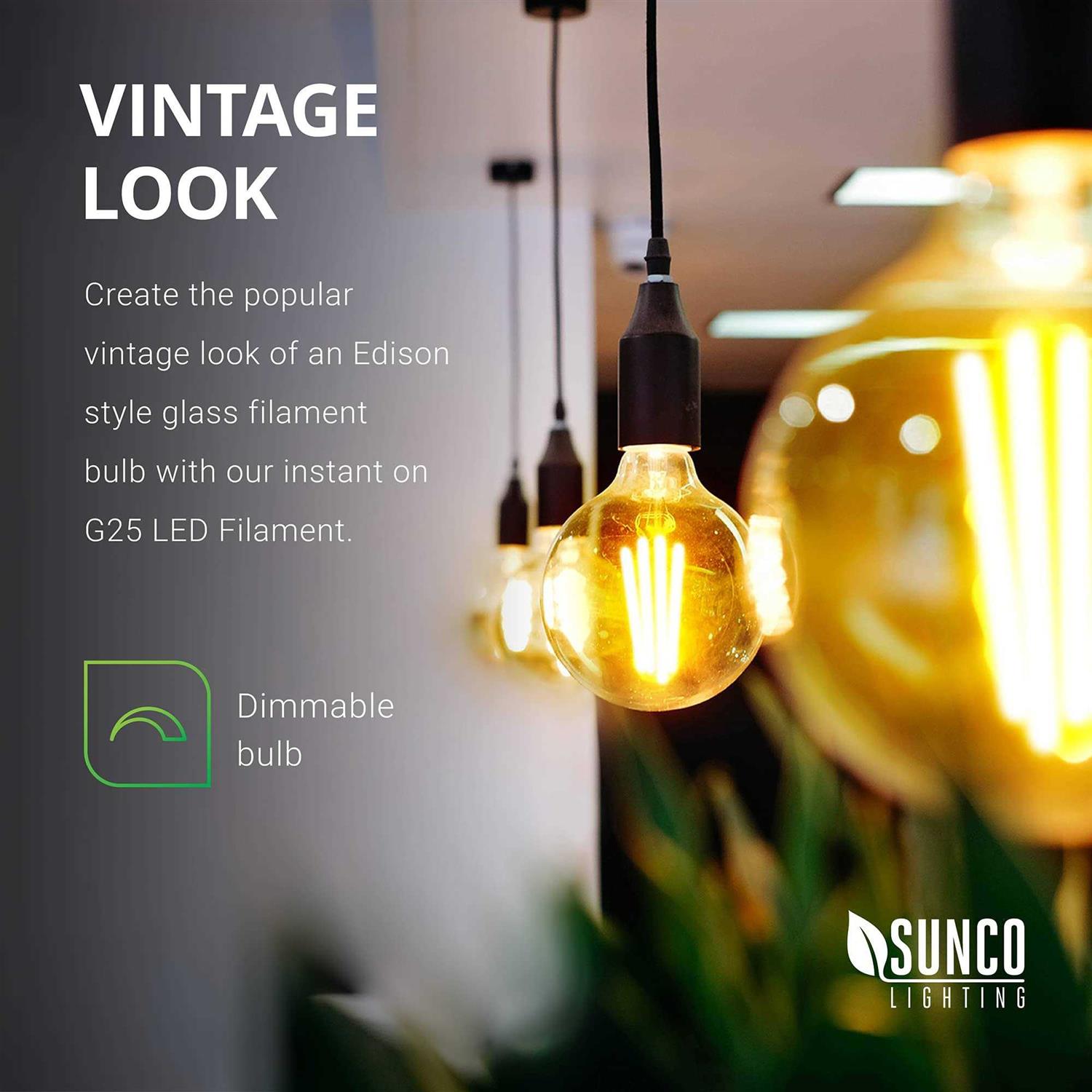 Sunco Lighting Sunco 10 Pack G25 Globe Light Bulbs LED Edison Vanity Light Bulbs for Bathroom