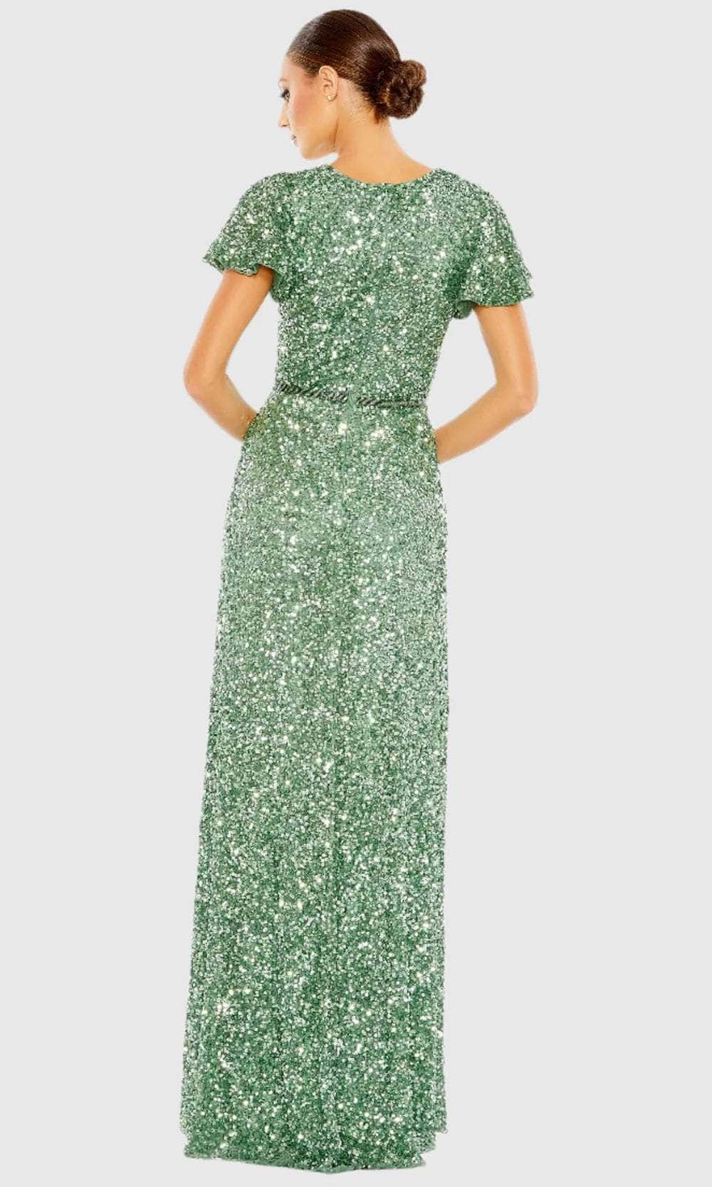 Short Butterfly Sleeve Sequin Embellished Prom Gown