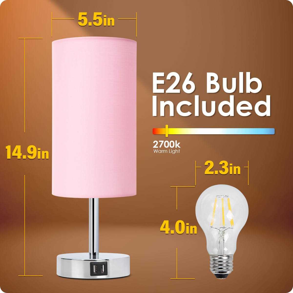 Yarra-decor Bedside Lamp with Usb Port Touch Control Table Lamp 3 Way Dimmable Nightstand Lamp