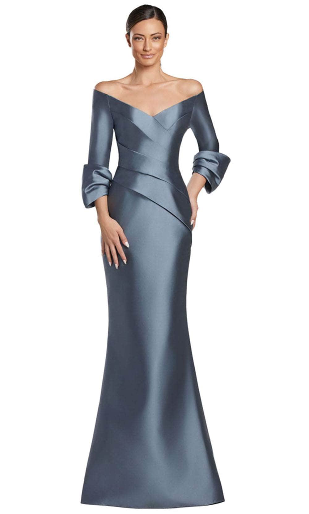 Quarter Sleeve V-Neck Evening Gown