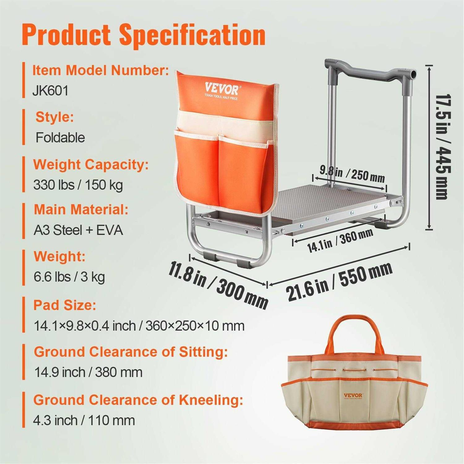 VEVOR Folding Garden Kneeler and Seat 330 lbs. Load Capacity