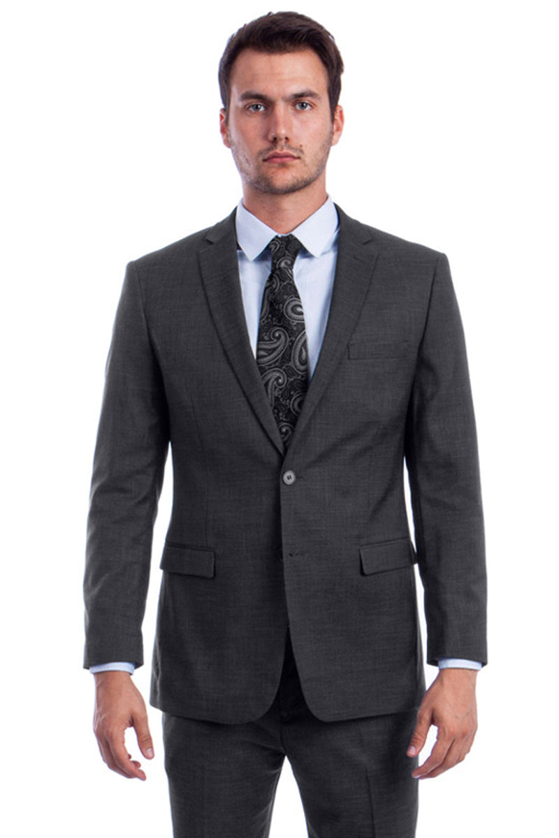 Men’s Two Button Modern Fit Linen Look Summer Suit in Dark Grey