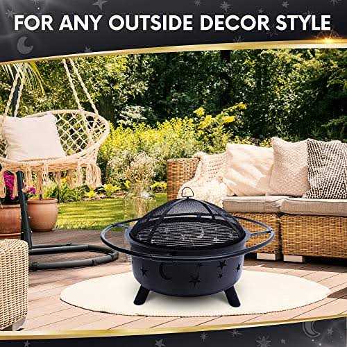 Project One Outdoor Fire Pit 30 Inch Round Bonfire Wood Burning Patio & Backyard Firepit for Outside with Cooking BBQ Grill Grate