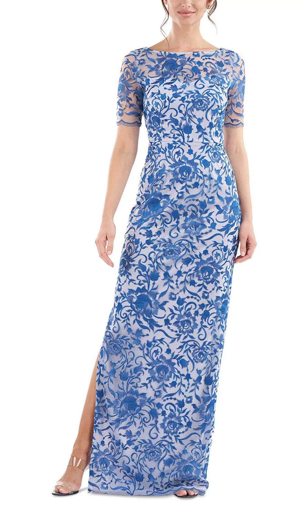 Bateau Side Slit Evening Gown