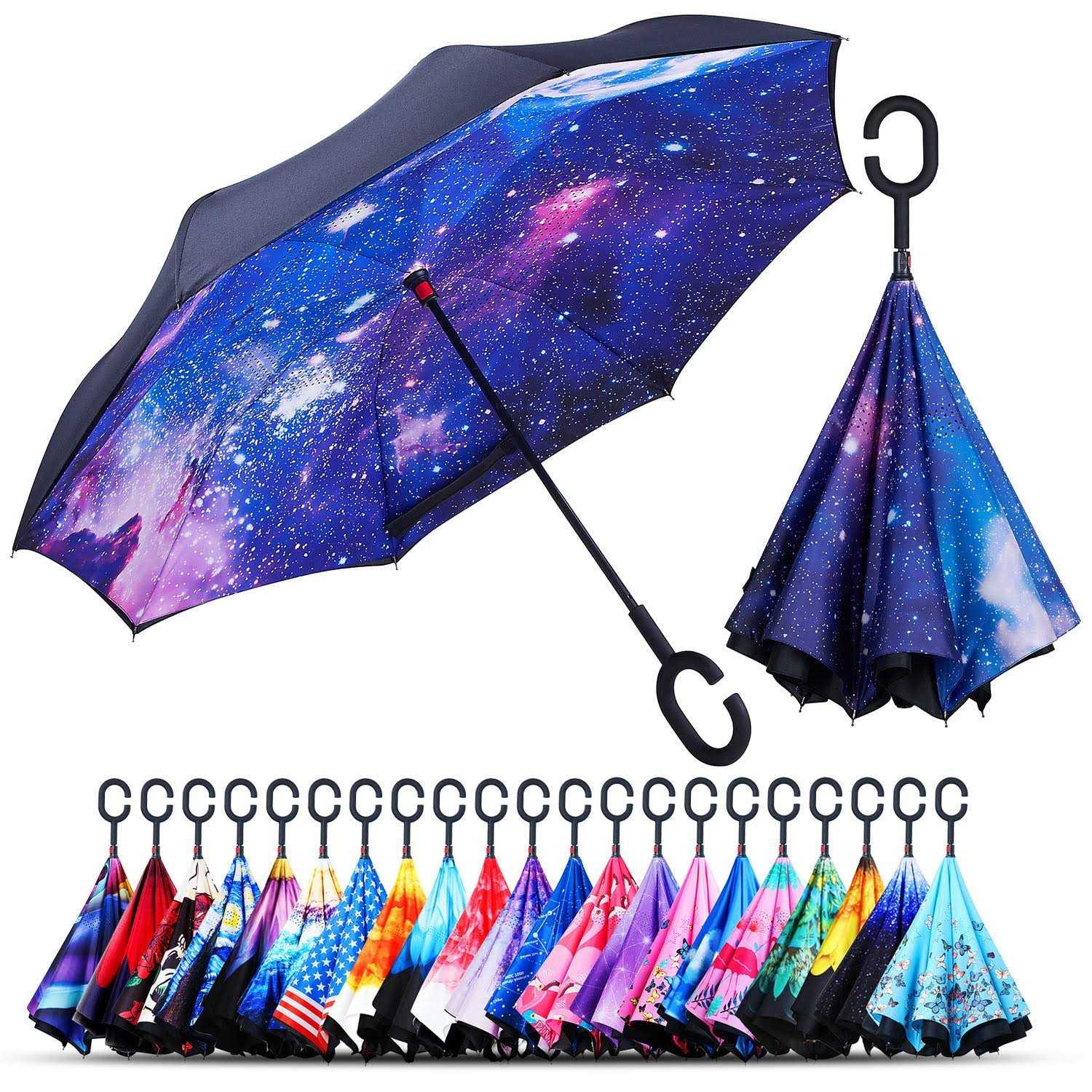 owen kyne Windproof Double Layer Folding Inverted Umbrella Self Stand Upside-down Rain Protection Car Reverse Umbrellas with C-shaped Handle
