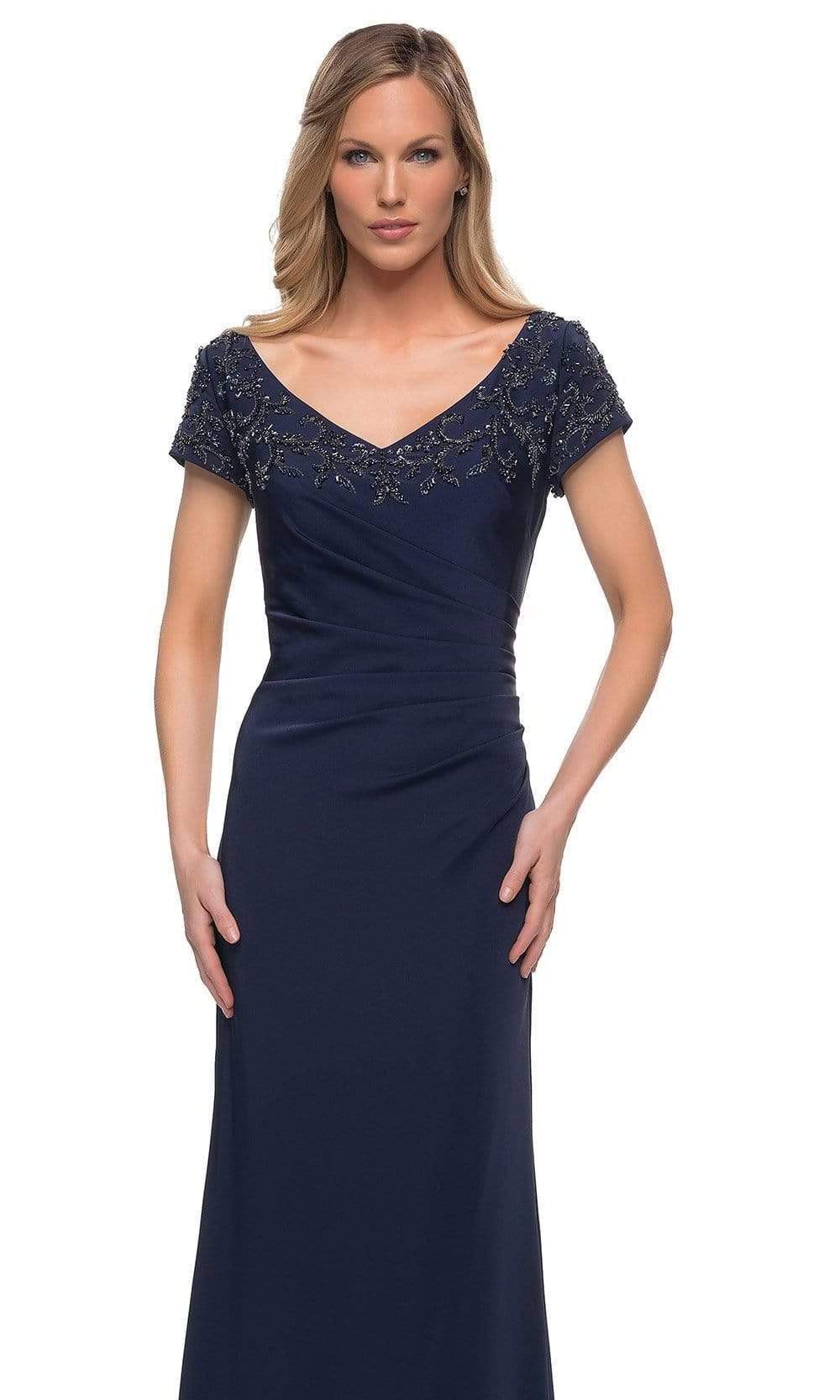28321 V-Neck Fitted Evening Dress