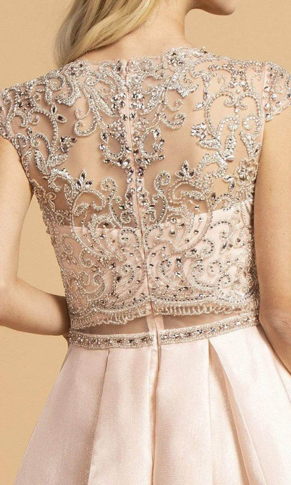 L2157 Faux Two-Piece Beaded Cap Sleeve Dress