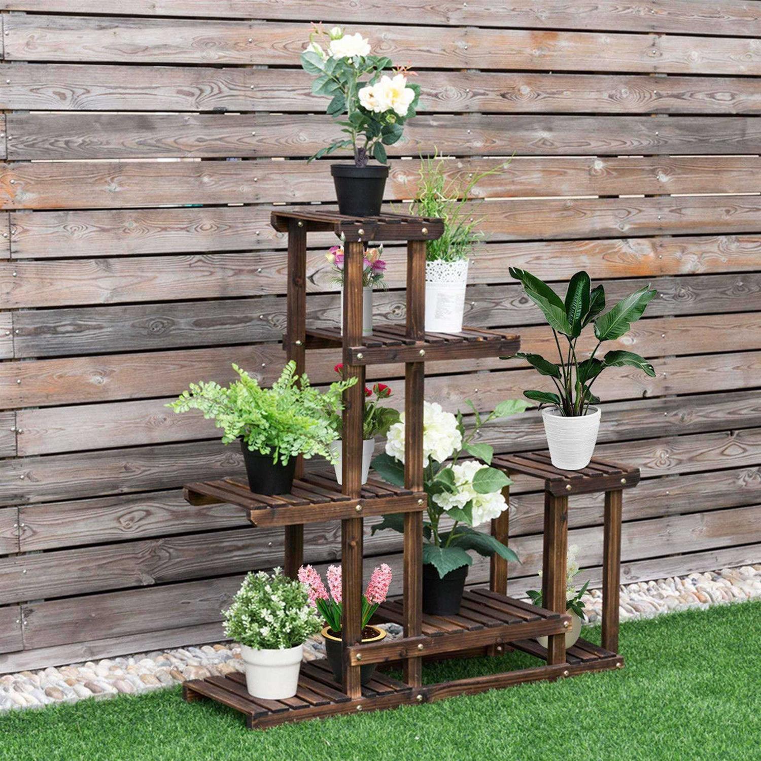 Costway 6 Garden Wooden Shelf Storage Plant Rack Stand