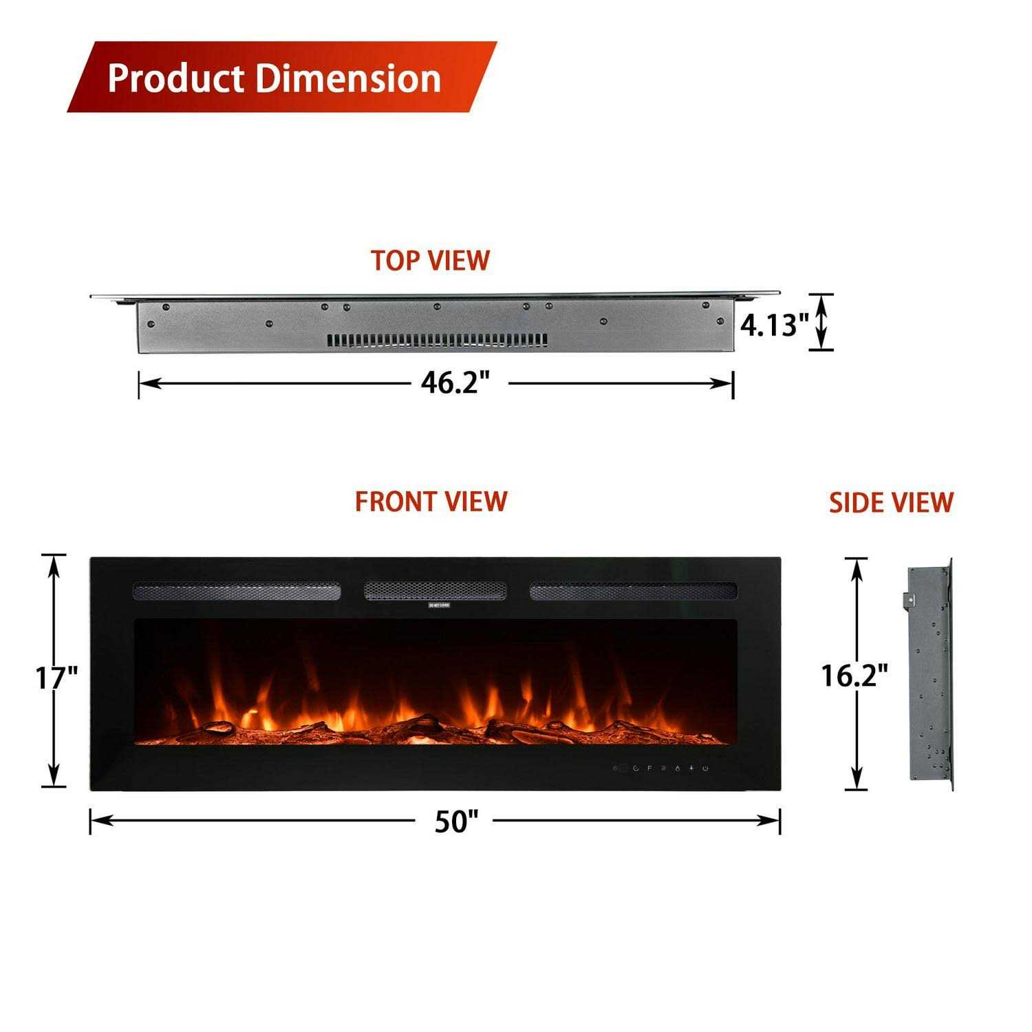 Mondawe 50-in W Black Fan-forced Electric Fireplace OR-ES-907AAA-US