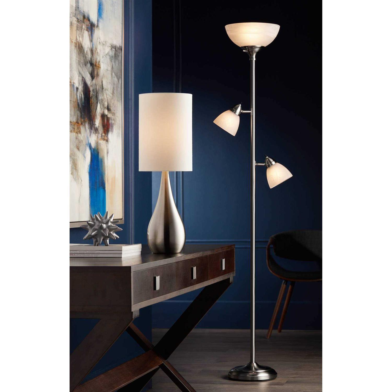 360 Lighting Ellery Brushed Nickel Tree Torchiere 3 Light Floor Lamp