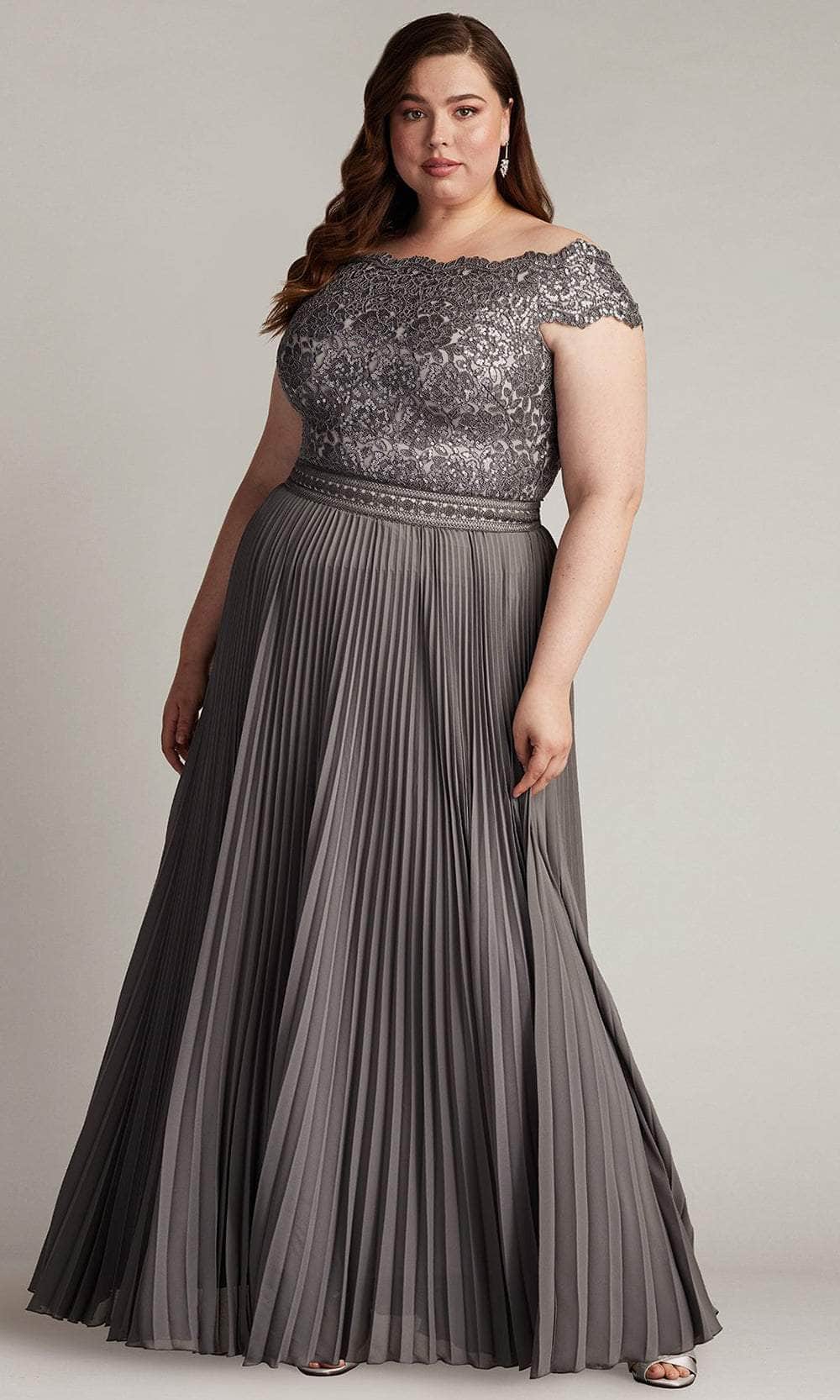 Embroidered Pleated A-Line Evening Gown
