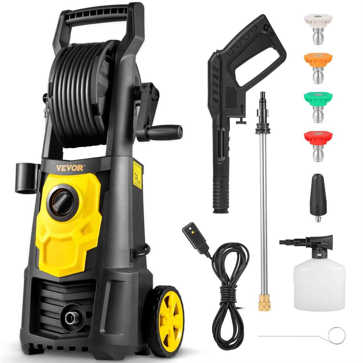 VEVOR Electric Pressure Washer 2000 PSI Max. 1.76 GPM Power Washer w/ 30 ft Hose & Reel