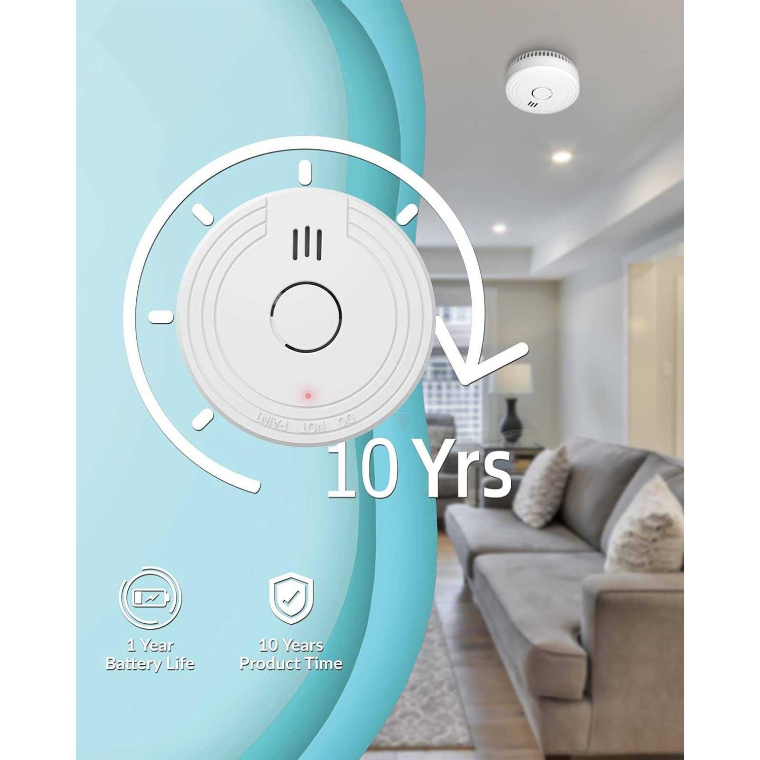 Ecoey Smoke Alarm Fire Detector, Battery Photoelectric Smoke Detector with Test Button and Low Battery Signal