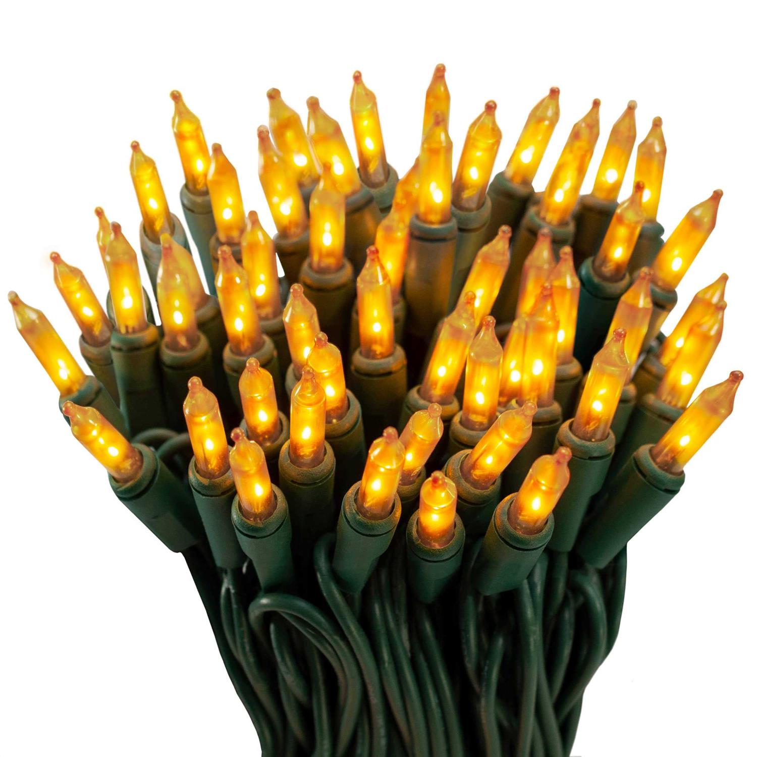 612 Vermont 100 Gold Frost Christmas Lights on a Green Wire String, UL Approved, Indoor and Outdoor Use