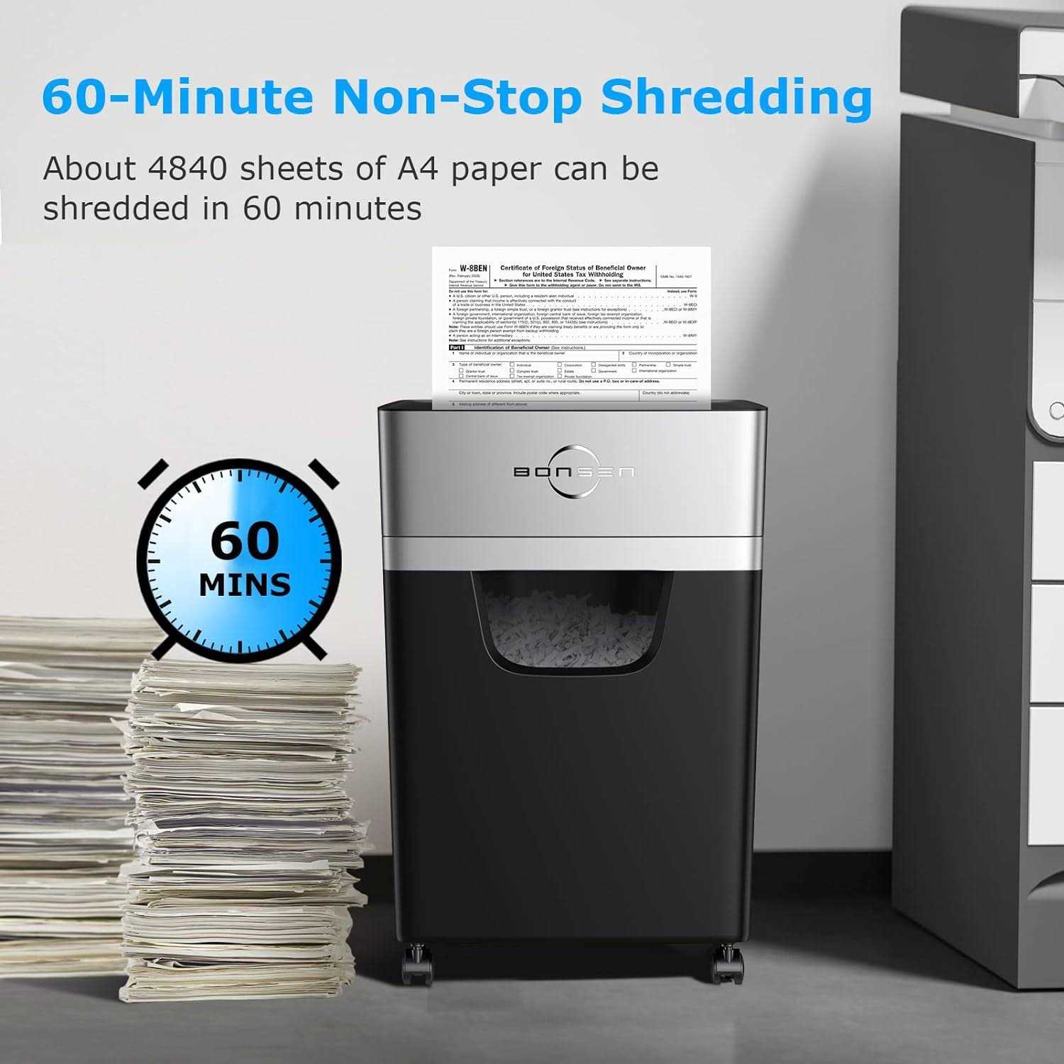 BONSEN 16-Sheet Heavy Duty Paper Shredder for Office 60-Minute Running Time Cross-Cut CD Shredder with 60dB Low-Noise