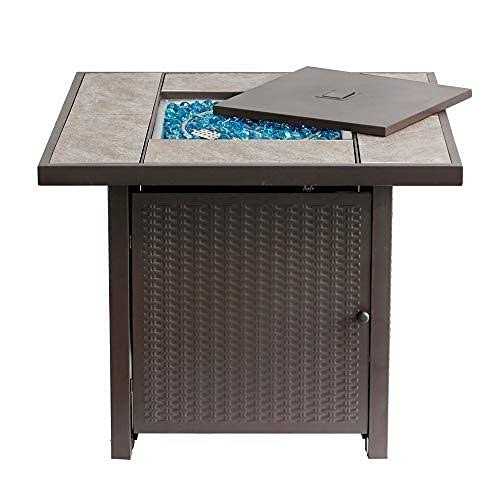 BALI OUTDOORS Propane Gas Fire Pit Table 32 inch 50,000 BTU Square Gas Firepits for Outside