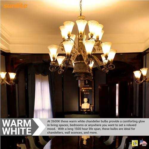 Sunlite 25cfc/25/12pk Flame Tip 25W Incandescent Petite Chandelier Light Bulb 40011-SU