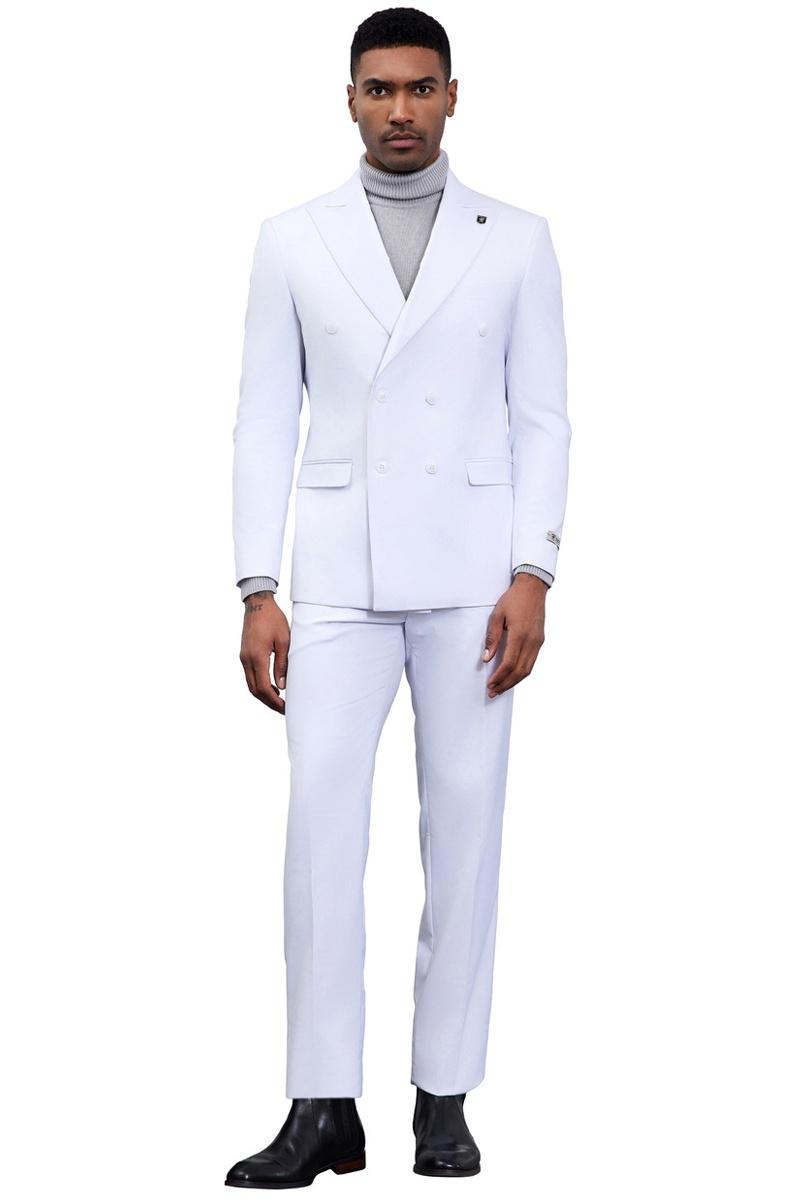 Men’s Designer Stacy Adams Classic Double Breasted Suit in White