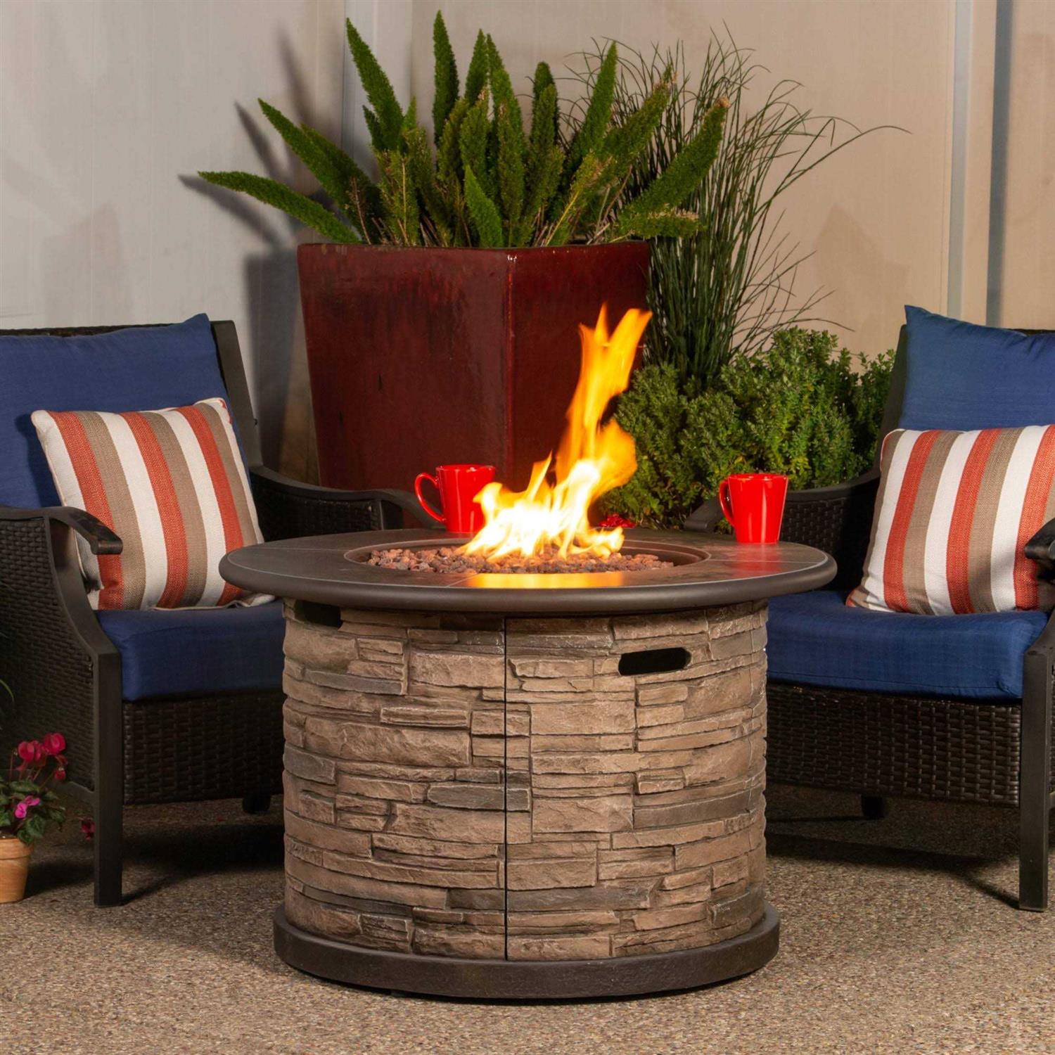 Bond Orchards Park 35 Round 50,000 BTU Faux Stone and Porcelain Fire Pit