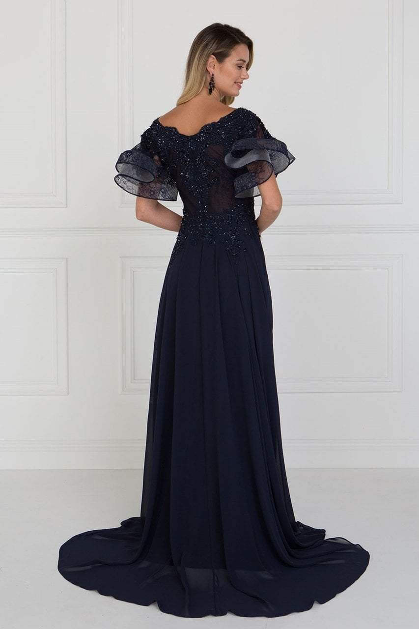 GL1587 Short Butterfly Sleeve Floral Lace A-Line Gown