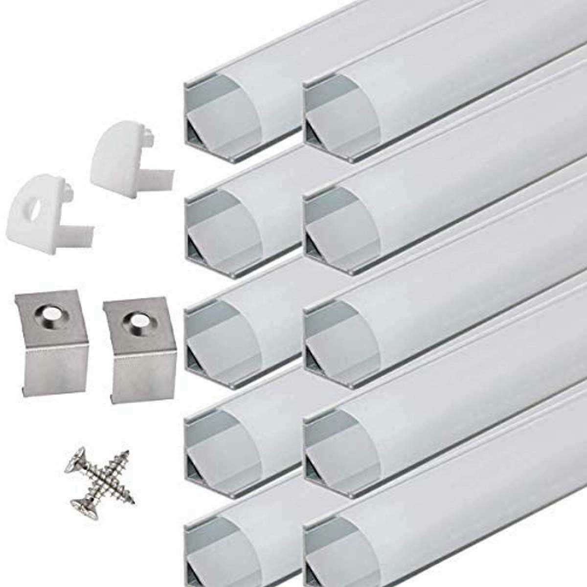 Starlandled 10-pack 6.6FT/2 Meter LED Aluminum Channel V-Shape, LED Profile with End Caps and Mounting Clips for LED Strip Light Mounting