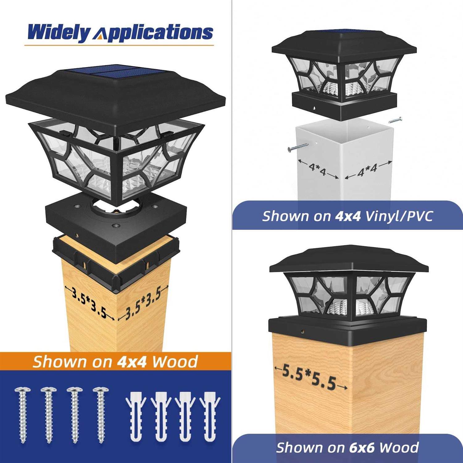 aponuo Solar fence Post Lights 4 pack Solar Post cap Lights 2 color modes 8 leds Solar caps for deck posts 4×4 6×6 wood,4×4