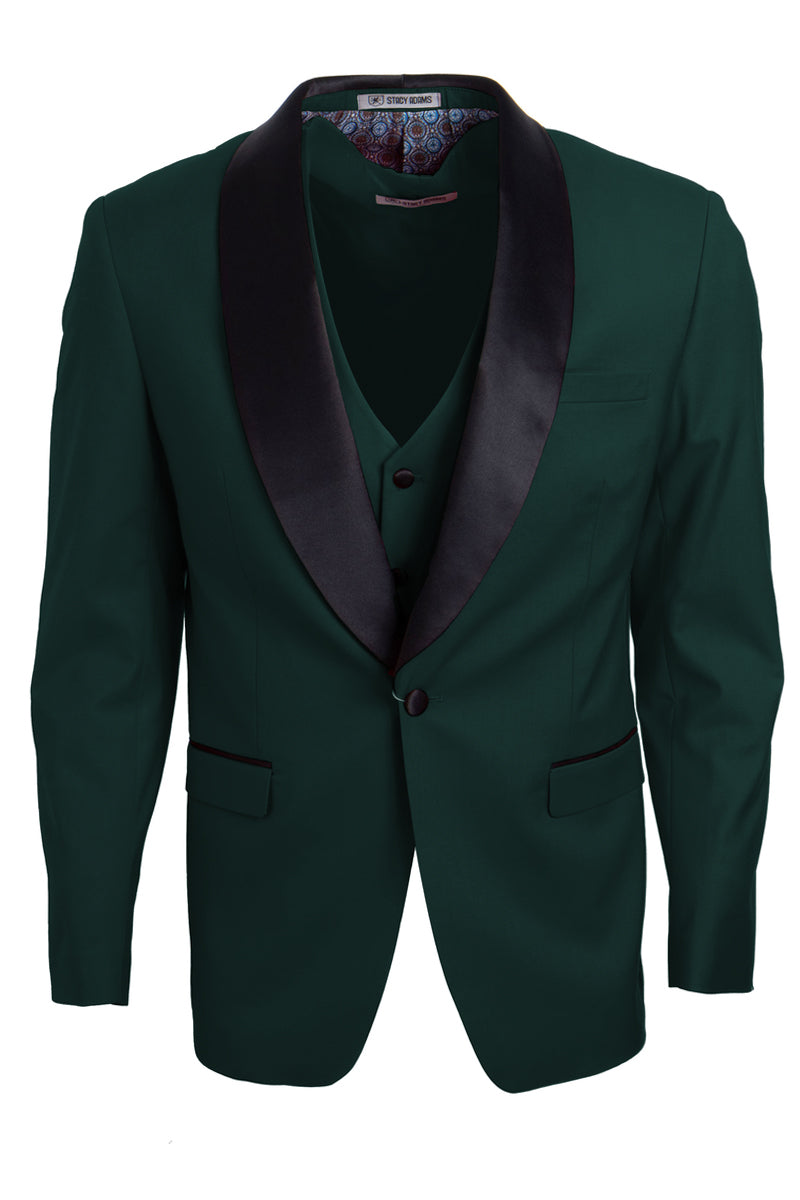 Men’s Stacy Adams Vested One Button Shawl Lapel Tuxedo in Hunter Green